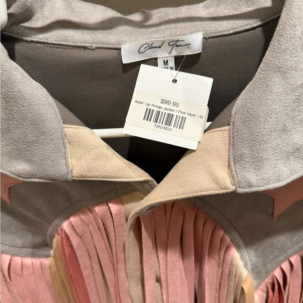 Cowgirl Kim Women's Fringe Jacket - Pink and Tan - Picture 3 of 3